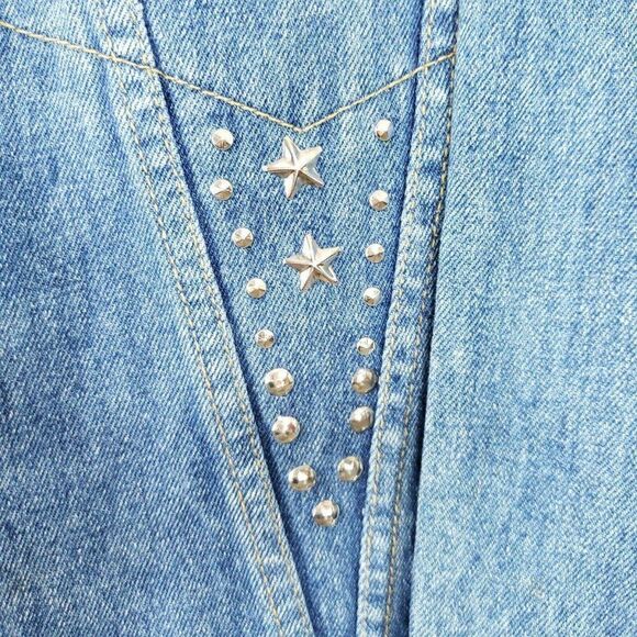 Vintage 80s Freego Blue Denim Western Trucker Jean Jacket S Studded Stars Concho - Picture 3 of 9